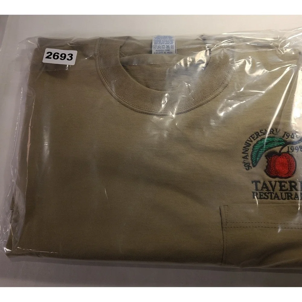 Vintage Russell Athletic High Cotton Pocket Men's T-shirt Tan Tavern Resto L